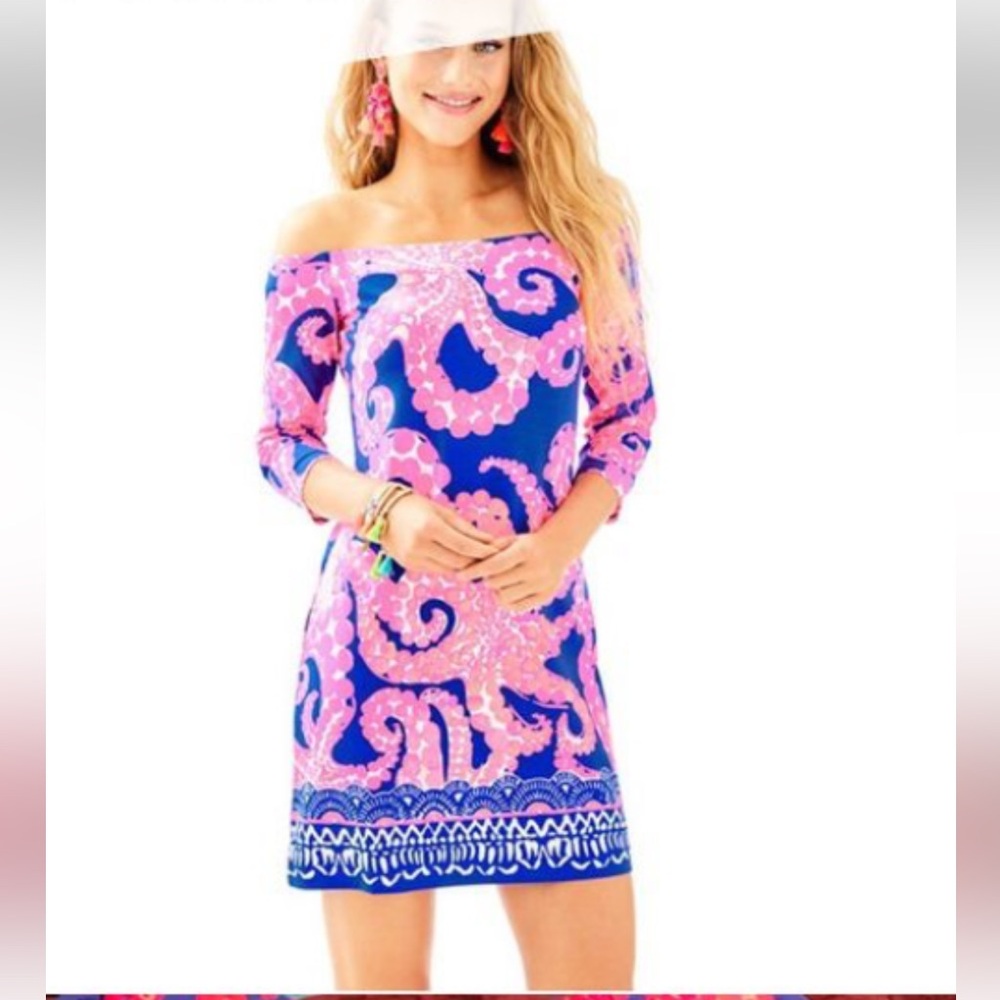 Lilly Pulitzer LAURANA Dress in 
IKAT BLUE MOCEAN ENGINEERED.   NWOT Size XL